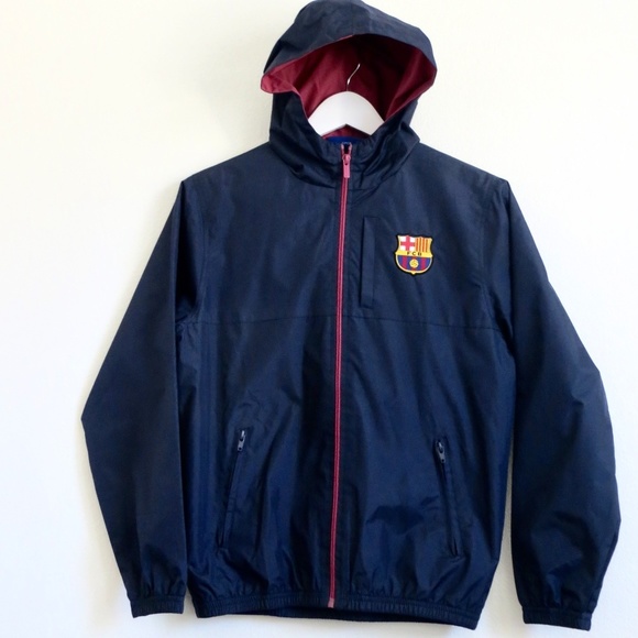 NEW! FC Barcelona Official Hooded Full Zip Jacket Windbreaker Navy Boys 12/13 Yr - Picture 6 of 12